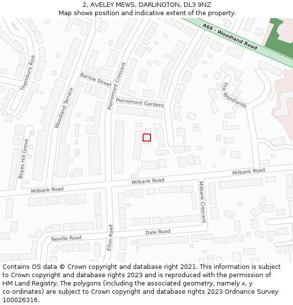 2, AVELEY MEWS, DARLINGTON, DL3 9NZ: Location map and indicative extent of plot