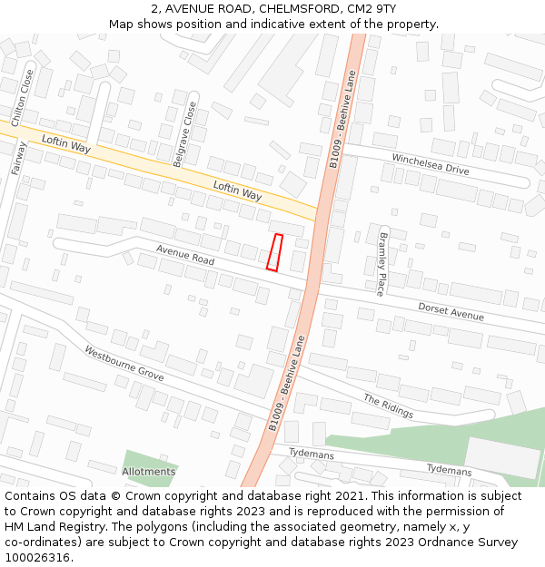 2, AVENUE ROAD, CHELMSFORD, CM2 9TY: Location map and indicative extent of plot