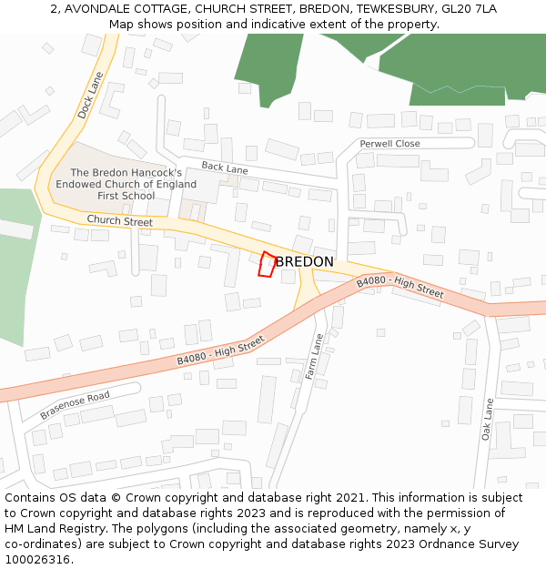 2, AVONDALE COTTAGE, CHURCH STREET, BREDON, TEWKESBURY, GL20 7LA: Location map and indicative extent of plot