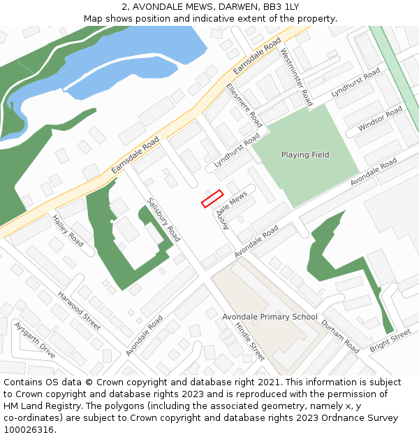 2, AVONDALE MEWS, DARWEN, BB3 1LY: Location map and indicative extent of plot