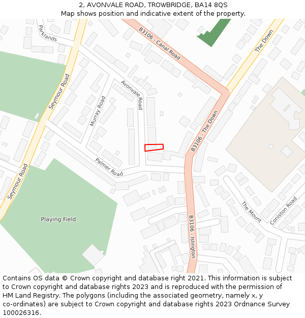 2, AVONVALE ROAD, TROWBRIDGE, BA14 8QS: Location map and indicative extent of plot