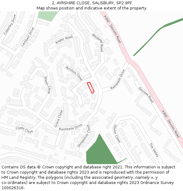 2, AYRSHIRE CLOSE, SALISBURY, SP2 9PF: Location map and indicative extent of plot