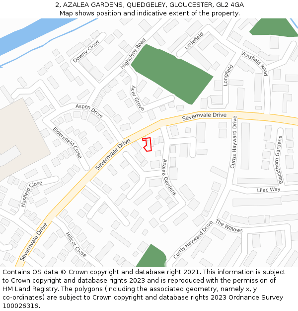 2, AZALEA GARDENS, QUEDGELEY, GLOUCESTER, GL2 4GA: Location map and indicative extent of plot