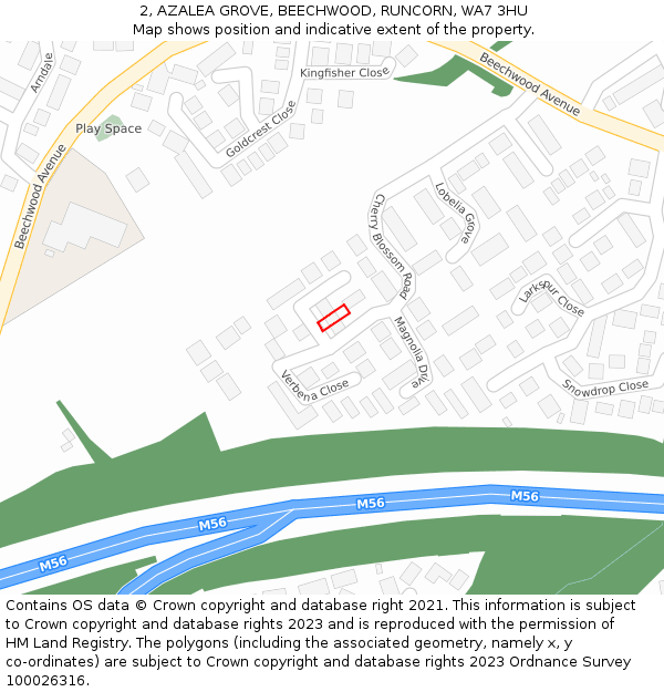 2, AZALEA GROVE, BEECHWOOD, RUNCORN, WA7 3HU: Location map and indicative extent of plot