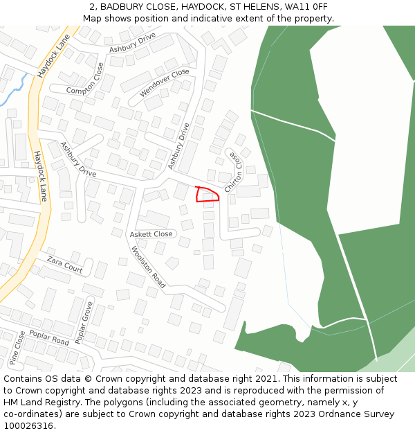 2, BADBURY CLOSE, HAYDOCK, ST HELENS, WA11 0FF: Location map and indicative extent of plot