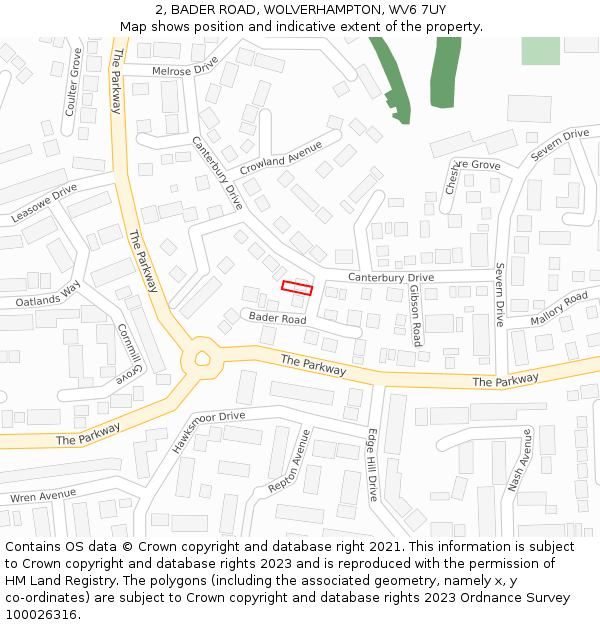 2, BADER ROAD, WOLVERHAMPTON, WV6 7UY: Location map and indicative extent of plot