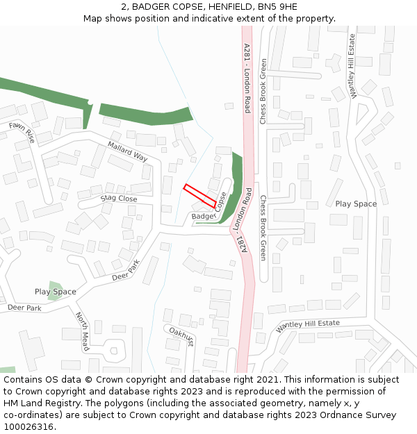 2, BADGER COPSE, HENFIELD, BN5 9HE: Location map and indicative extent of plot