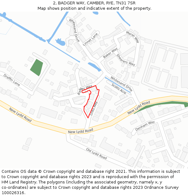 2, BADGER WAY, CAMBER, RYE, TN31 7SR: Location map and indicative extent of plot