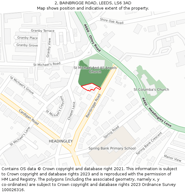 2, BAINBRIGGE ROAD, LEEDS, LS6 3AD: Location map and indicative extent of plot