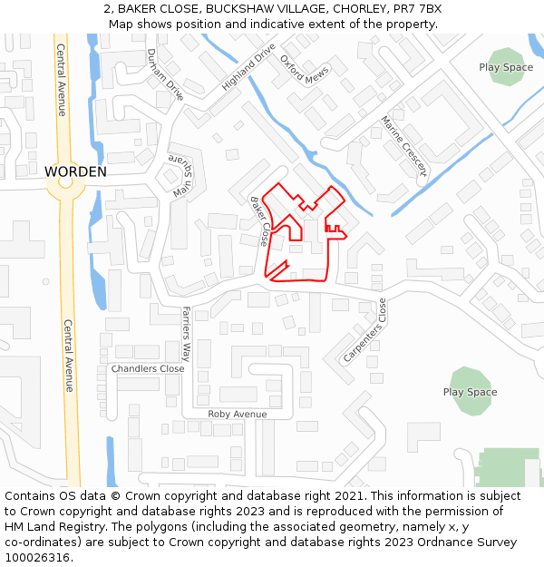 2, BAKER CLOSE, BUCKSHAW VILLAGE, CHORLEY, PR7 7BX: Location map and indicative extent of plot