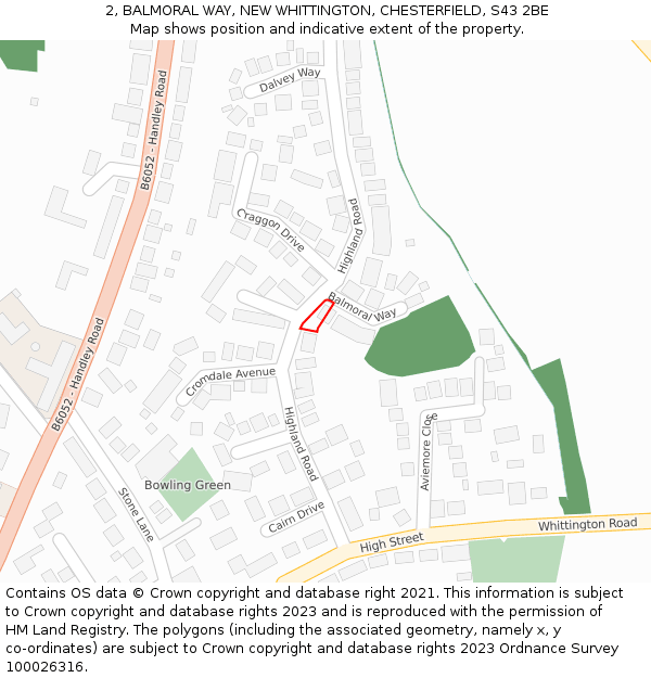 2, BALMORAL WAY, NEW WHITTINGTON, CHESTERFIELD, S43 2BE: Location map and indicative extent of plot