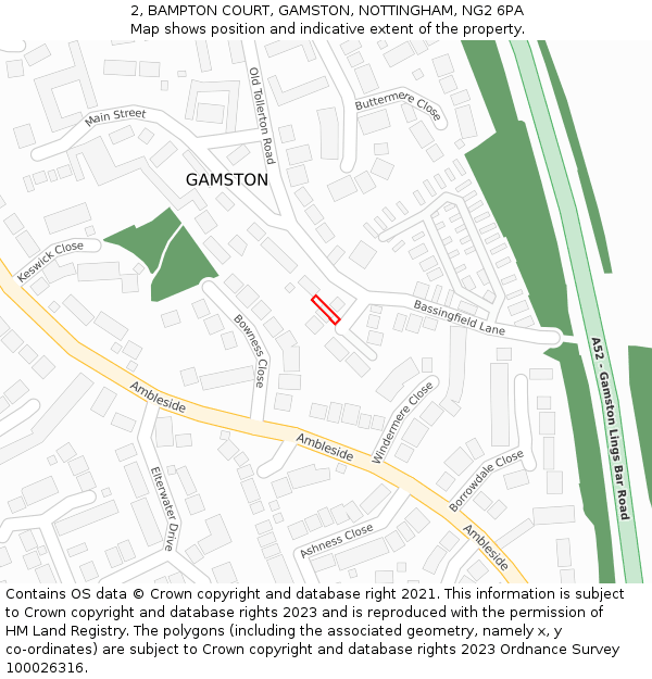 2, BAMPTON COURT, GAMSTON, NOTTINGHAM, NG2 6PA: Location map and indicative extent of plot