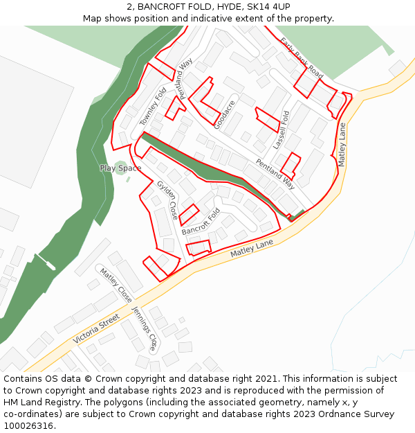 2, BANCROFT FOLD, HYDE, SK14 4UP: Location map and indicative extent of plot