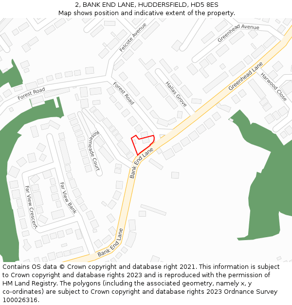 2, BANK END LANE, HUDDERSFIELD, HD5 8ES: Location map and indicative extent of plot