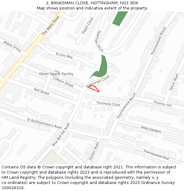 2, BANKSMAN CLOSE, NOTTINGHAM, NG3 3EW: Location map and indicative extent of plot