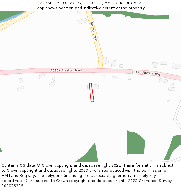 2, BARLEY COTTAGES, THE CLIFF, MATLOCK, DE4 5EZ: Location map and indicative extent of plot