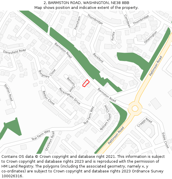 2, BARMSTON ROAD, WASHINGTON, NE38 8BB: Location map and indicative extent of plot