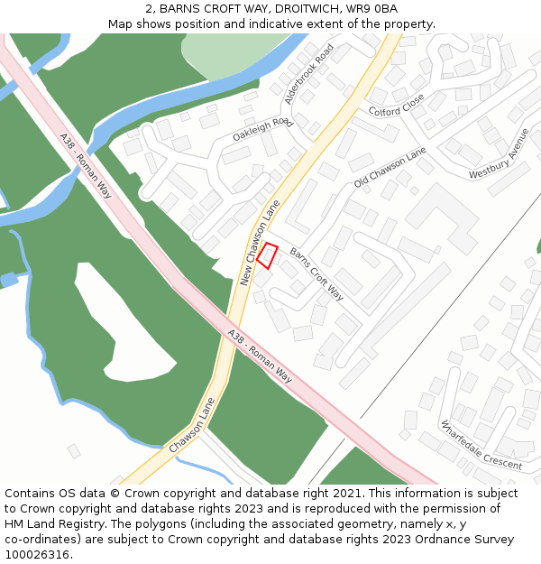 2, BARNS CROFT WAY, DROITWICH, WR9 0BA: Location map and indicative extent of plot