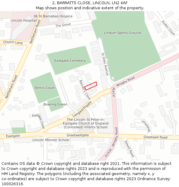 2, BARRATTS CLOSE, LINCOLN, LN2 4AF: Location map and indicative extent of plot