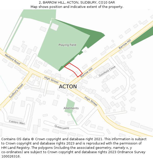 2, BARROW HILL, ACTON, SUDBURY, CO10 0AR: Location map and indicative extent of plot