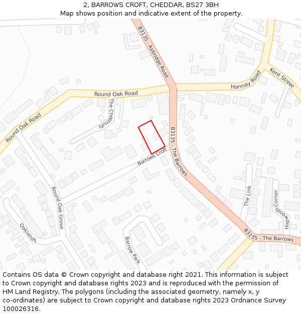 2, BARROWS CROFT, CHEDDAR, BS27 3BH: Location map and indicative extent of plot