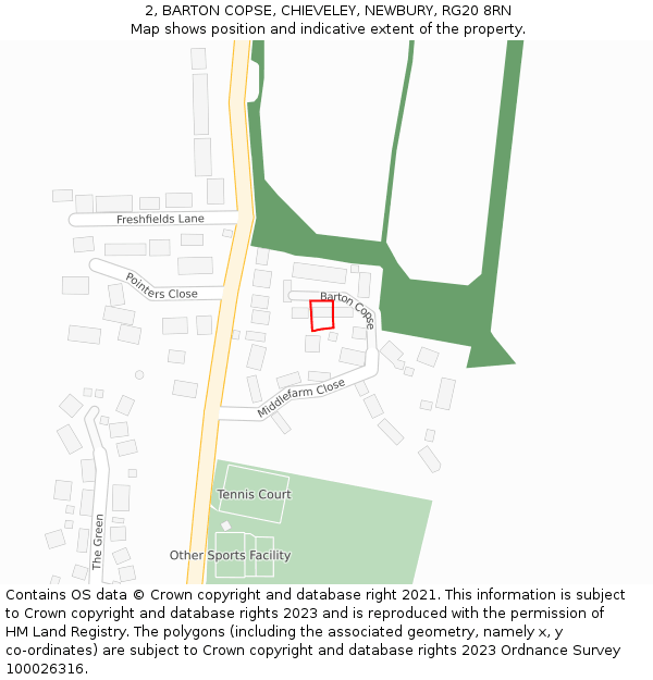 2, BARTON COPSE, CHIEVELEY, NEWBURY, RG20 8RN: Location map and indicative extent of plot