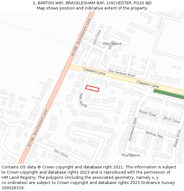 2, BARTON WAY, BRACKLESHAM BAY, CHICHESTER, PO20 8JD: Location map and indicative extent of plot