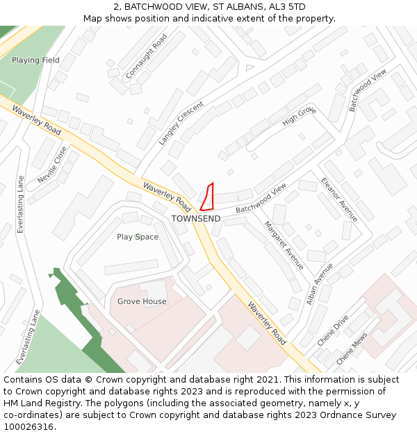 2, BATCHWOOD VIEW, ST ALBANS, AL3 5TD: Location map and indicative extent of plot