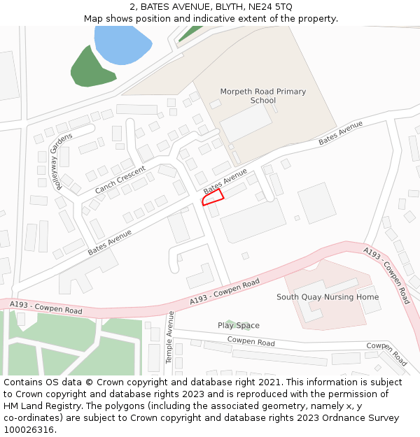 2, BATES AVENUE, BLYTH, NE24 5TQ: Location map and indicative extent of plot