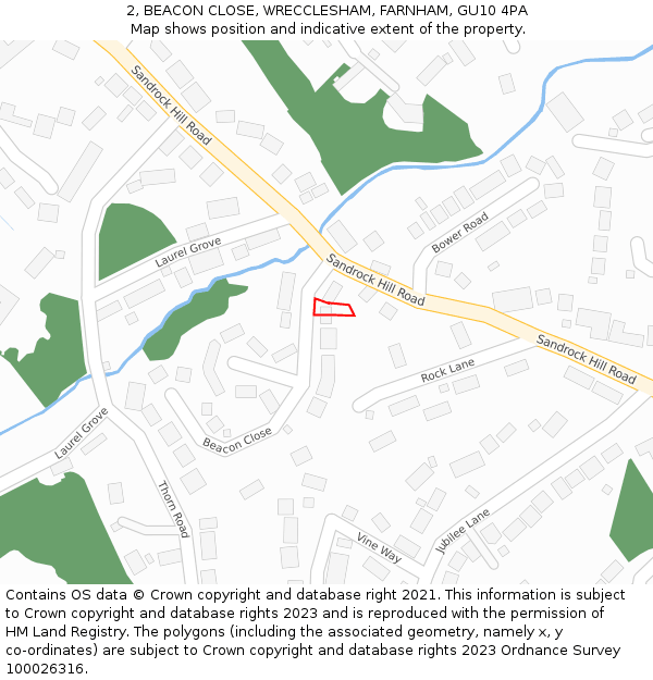 2, BEACON CLOSE, WRECCLESHAM, FARNHAM, GU10 4PA: Location map and indicative extent of plot