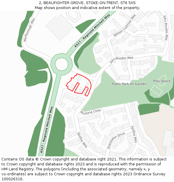 2, BEAUFIGHTER GROVE, STOKE-ON-TRENT, ST6 5XS: Location map and indicative extent of plot