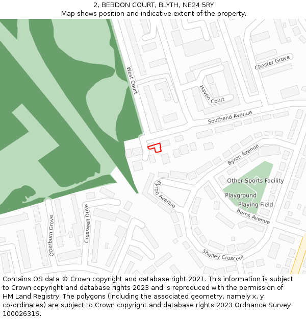 2, BEBDON COURT, BLYTH, NE24 5RY: Location map and indicative extent of plot