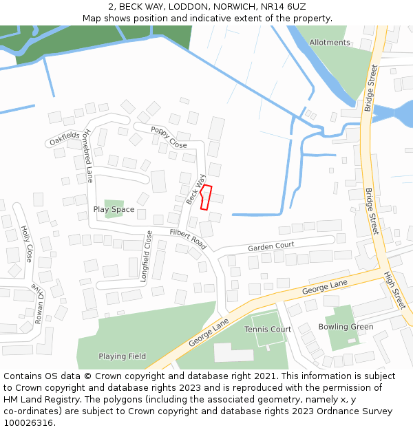 2, BECK WAY, LODDON, NORWICH, NR14 6UZ: Location map and indicative extent of plot