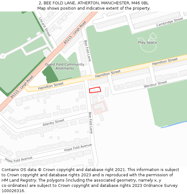 2, BEE FOLD LANE, ATHERTON, MANCHESTER, M46 0BL: Location map and indicative extent of plot