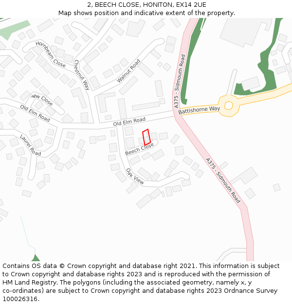 2, BEECH CLOSE, HONITON, EX14 2UE: Location map and indicative extent of plot