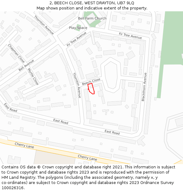 2, BEECH CLOSE, WEST DRAYTON, UB7 9LQ: Location map and indicative extent of plot