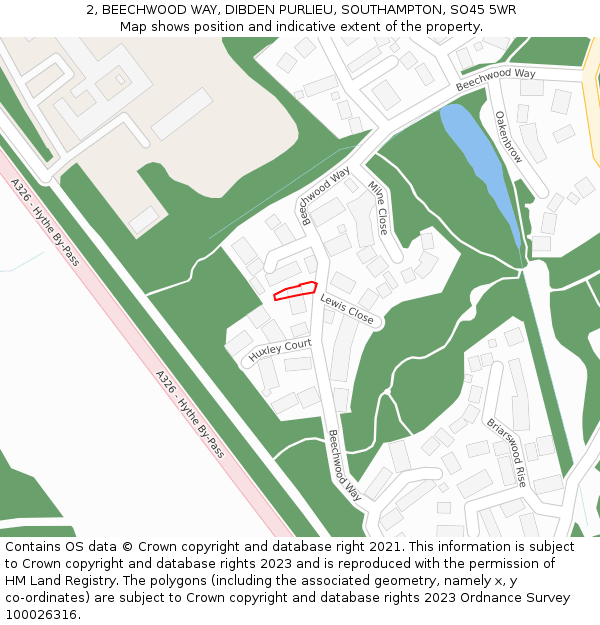 2, BEECHWOOD WAY, DIBDEN PURLIEU, SOUTHAMPTON, SO45 5WR: Location map and indicative extent of plot