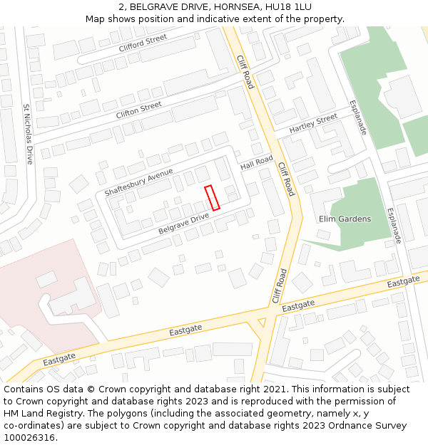 2, BELGRAVE DRIVE, HORNSEA, HU18 1LU: Location map and indicative extent of plot