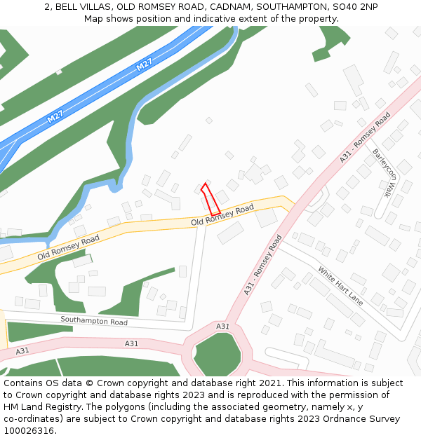 2, BELL VILLAS, OLD ROMSEY ROAD, CADNAM, SOUTHAMPTON, SO40 2NP: Location map and indicative extent of plot