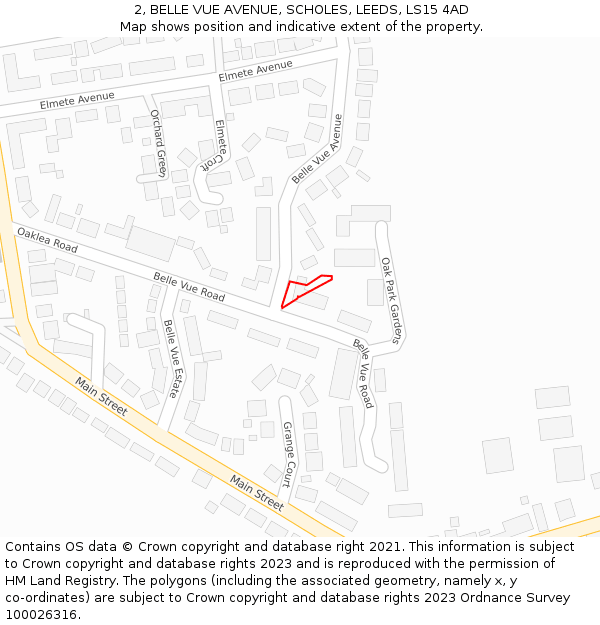 2, BELLE VUE AVENUE, SCHOLES, LEEDS, LS15 4AD: Location map and indicative extent of plot