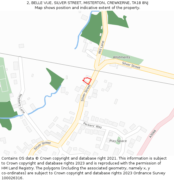 2, BELLE VUE, SILVER STREET, MISTERTON, CREWKERNE, TA18 8NJ: Location map and indicative extent of plot