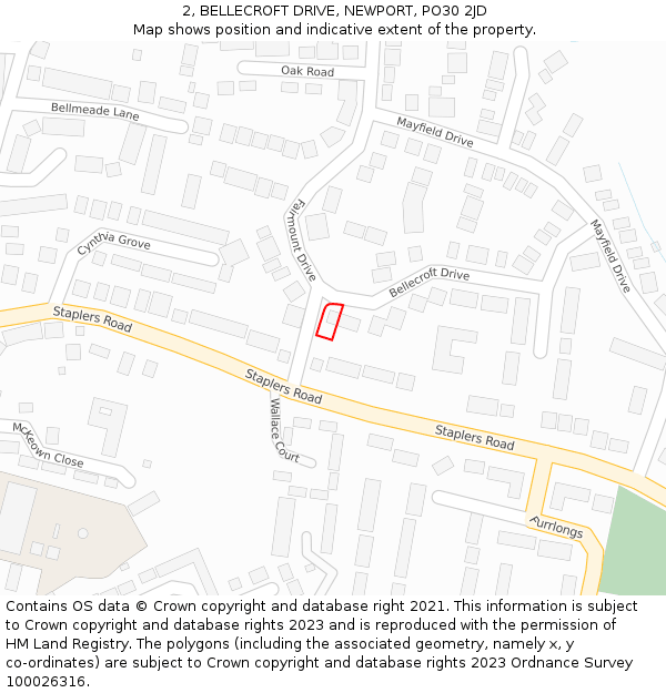 2, BELLECROFT DRIVE, NEWPORT, PO30 2JD: Location map and indicative extent of plot