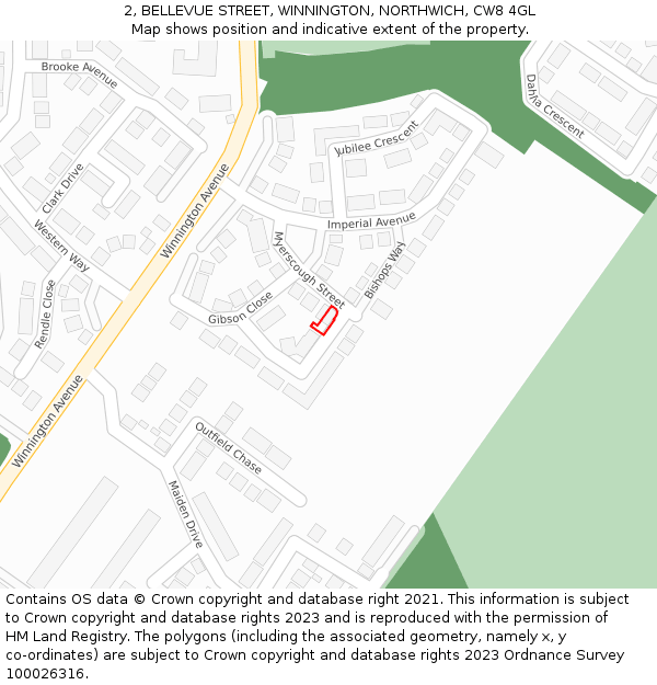 2, BELLEVUE STREET, WINNINGTON, NORTHWICH, CW8 4GL: Location map and indicative extent of plot