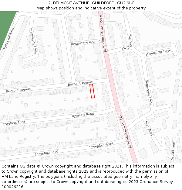 2, BELMONT AVENUE, GUILDFORD, GU2 9UF: Location map and indicative extent of plot