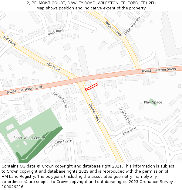 2, BELMONT COURT, DAWLEY ROAD, ARLESTON, TELFORD, TF1 2FH: Location map and indicative extent of plot