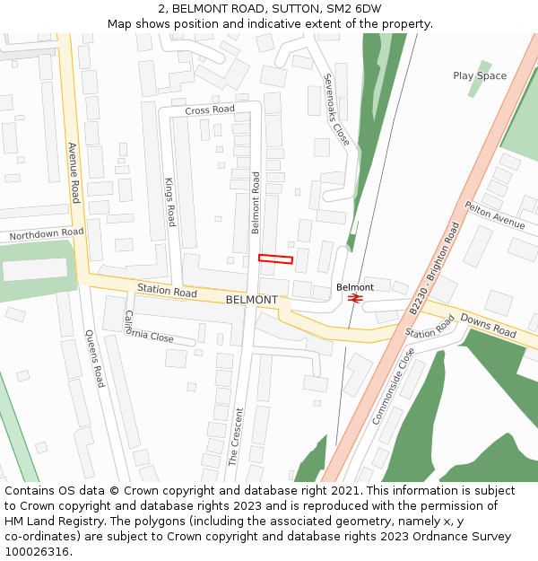2, BELMONT ROAD, SUTTON, SM2 6DW: Location map and indicative extent of plot