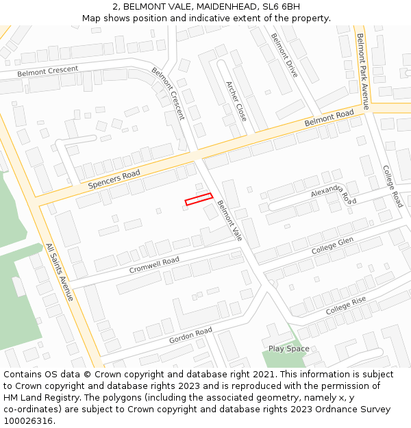 2, BELMONT VALE, MAIDENHEAD, SL6 6BH: Location map and indicative extent of plot