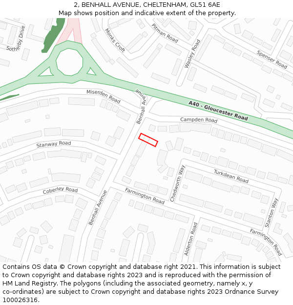 2, BENHALL AVENUE, CHELTENHAM, GL51 6AE: Location map and indicative extent of plot