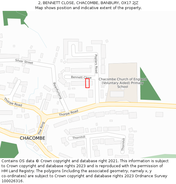 2, BENNETT CLOSE, CHACOMBE, BANBURY, OX17 2JZ: Location map and indicative extent of plot