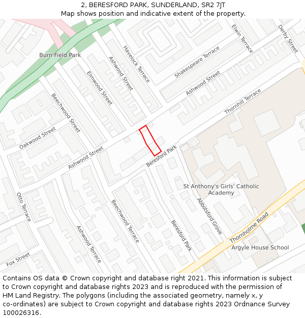 2, BERESFORD PARK, SUNDERLAND, SR2 7JT: Location map and indicative extent of plot